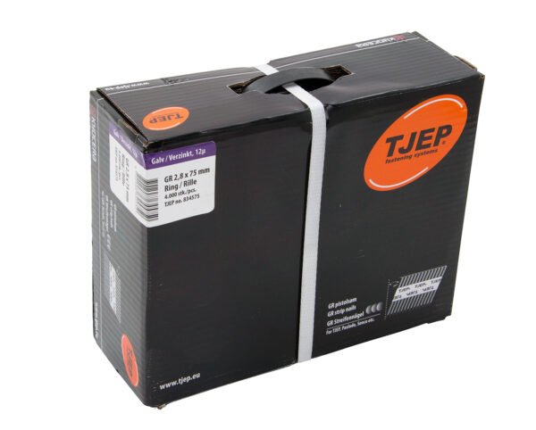 TJEP 34° juostinės vinys 2,8 × 75 mm rifliuotos, cinkuotos 12 µm (EG12) – 4000 vnt.
