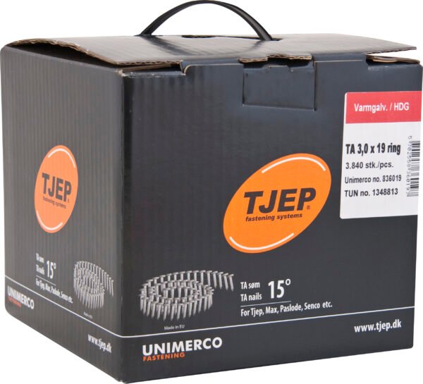 TJEP 16° stogvinės 3,0 × 19 mm rifliuotos, karštai cinkuotos – 3840 vnt.