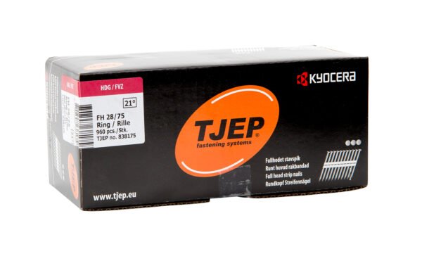 TJEP 21° juostinės vinys 2,8 × 75 mm rifliuotos, karštai cinkuotos – 960 vnt.