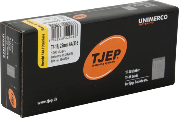 TJEP apdailinės vinutės 18G 1,2 × 25 mm, A4 nerūdijančio plieno – 5000 vnt.