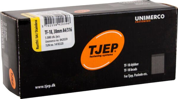 TJEP apdailinės vinutės 18G 1,2 × 38 mm, A4 nerūdijančio plieno – 5000 vnt.