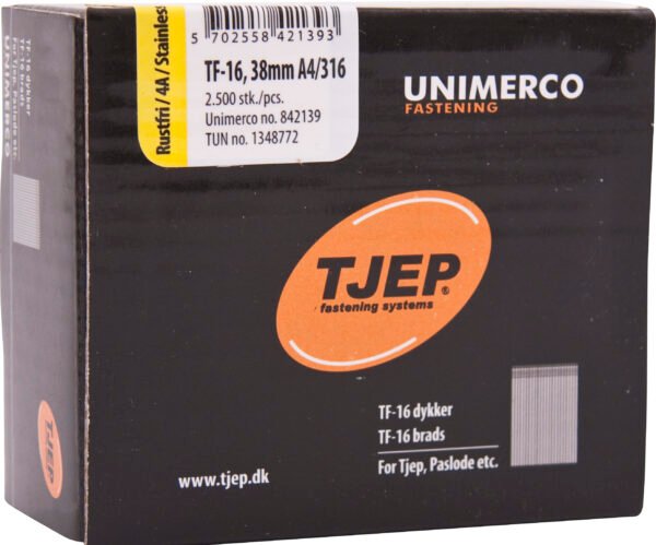 TJEP apdailinės vinutės 16G 1,6 × 38 mm, A4 nerūdijančio plieno – 2500 vnt.