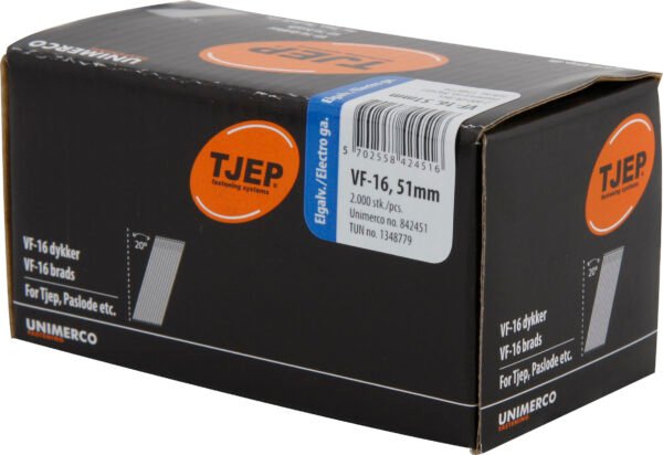 TJEP 20° apdailinės smeigės 16G 1,6 × 51 mm, cinkuotos – 2000 vnt.
